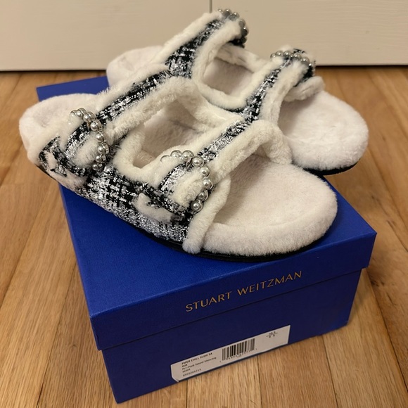 NWT Stuart Weitzman piper chill plaid tweed/shearling slide size 8 - Picture 2 of 8